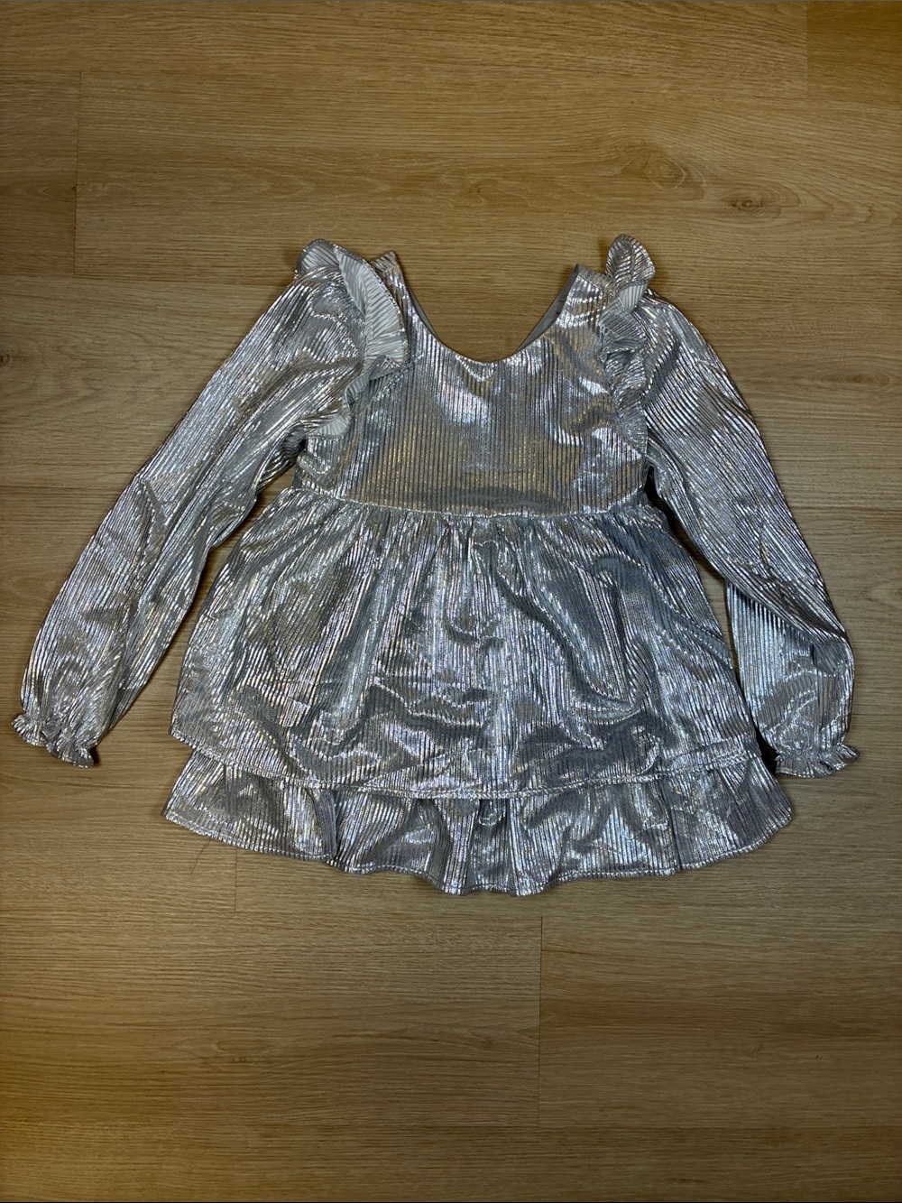 Tahari Girls Silver Metallic Ruffled Tunic Dress